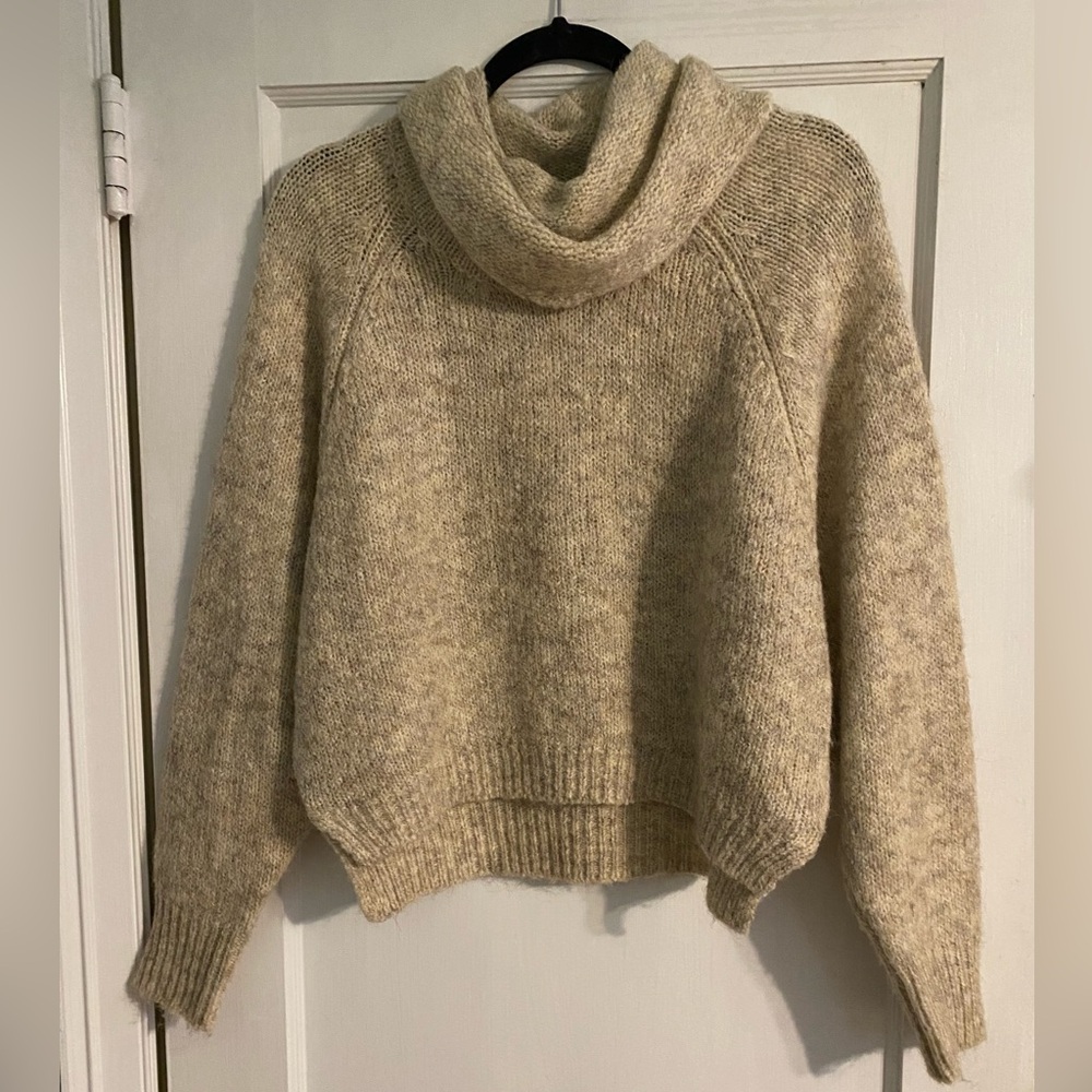 Sincerely Jules Cowl Neck Crop Cream Tan Neutral Solid Sweater Size XS